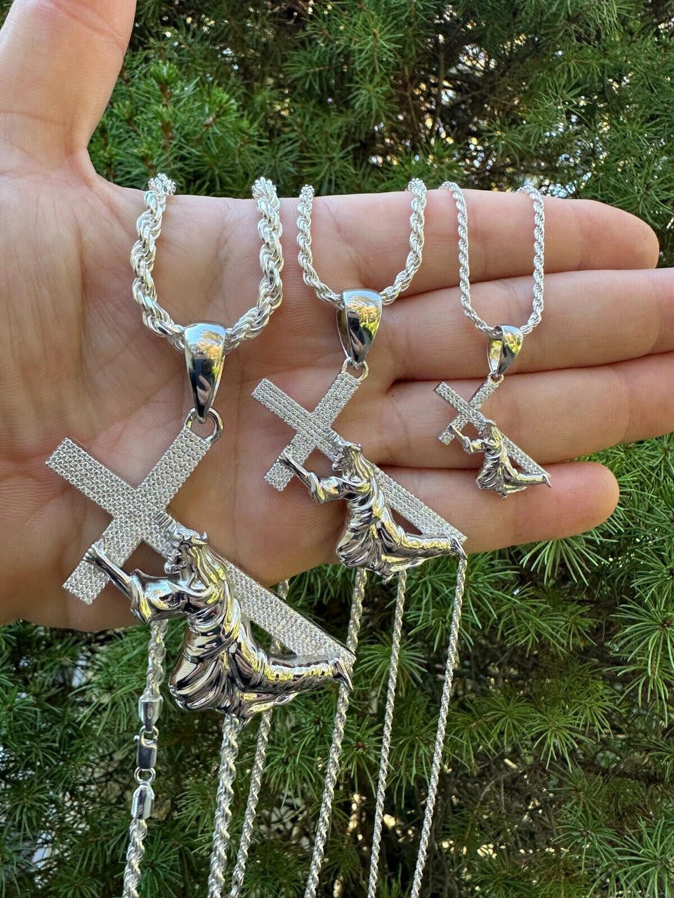 MOISSANITE Cross Of Redemption Pendant - 925 Silver - 3 Sizes 1"-3"