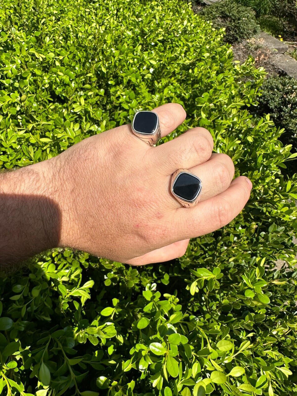 Tuxedo Ring - 925 Silver Oxidized - Genuine Black Onyx Stone
