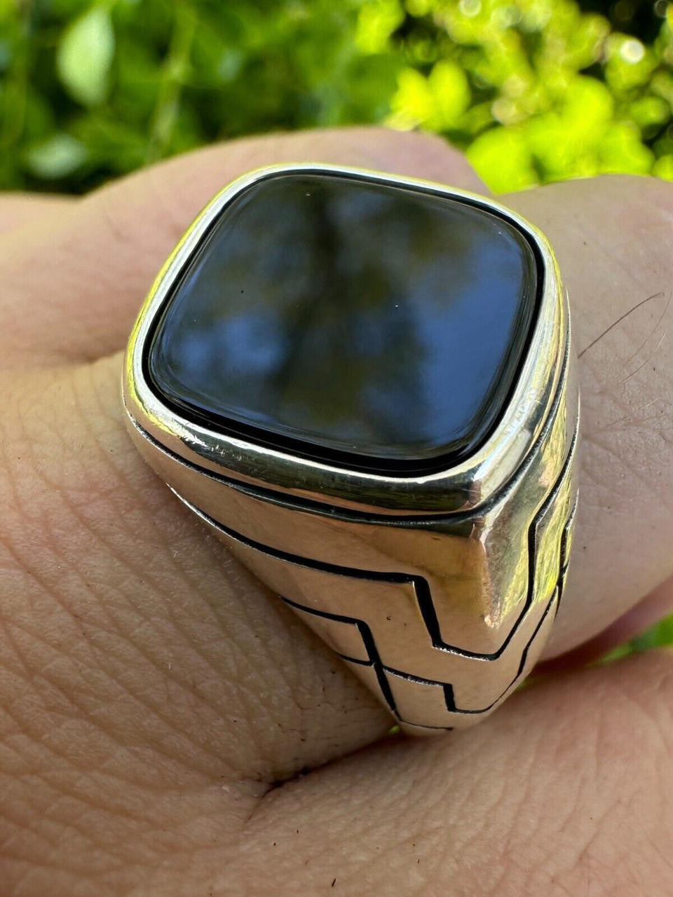 Tuxedo Ring - 925 Silver Oxidized - Genuine Black Onyx Stone
