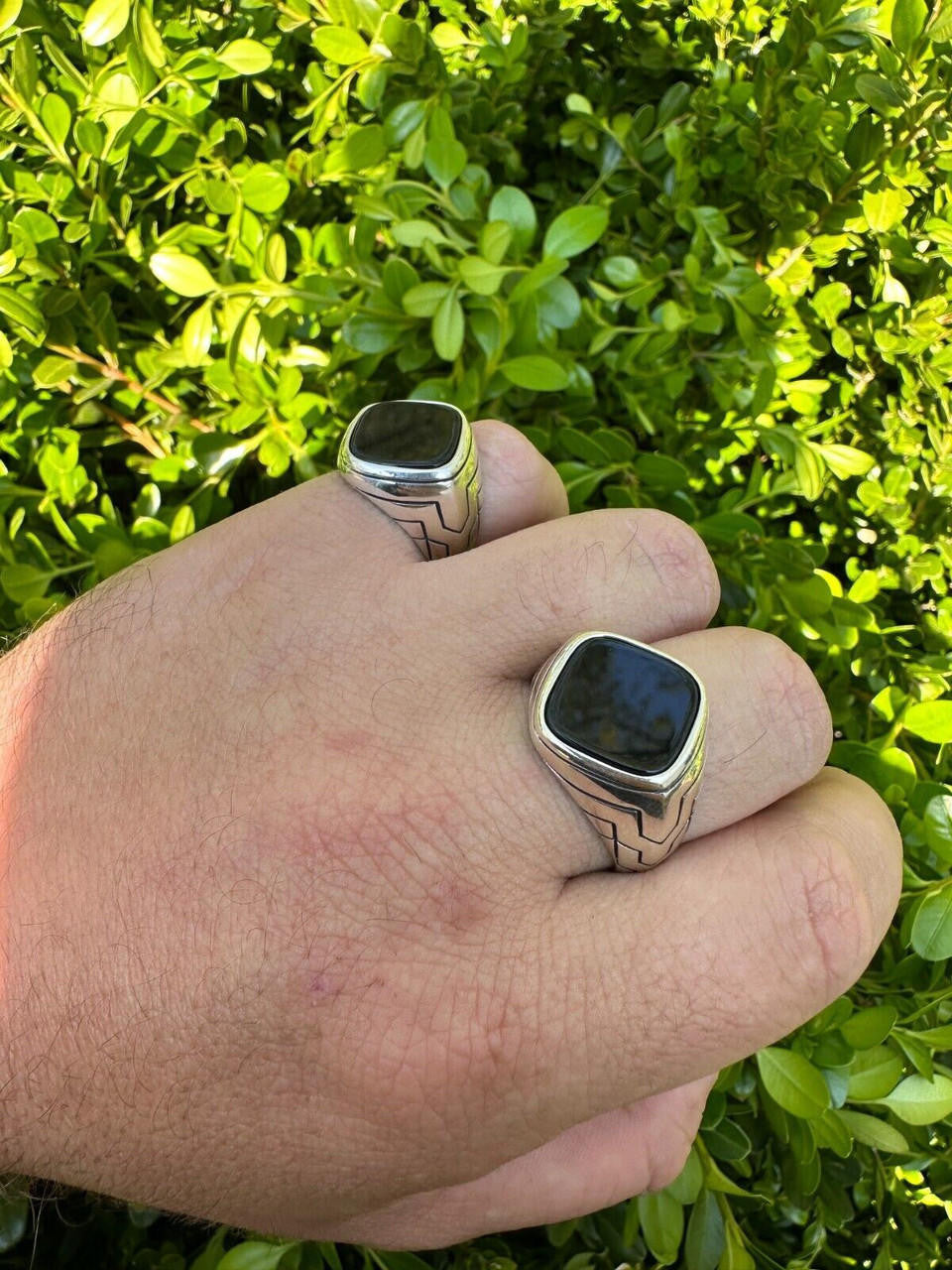 Tuxedo Ring - 925 Silver Oxidized - Genuine Black Onyx Stone
