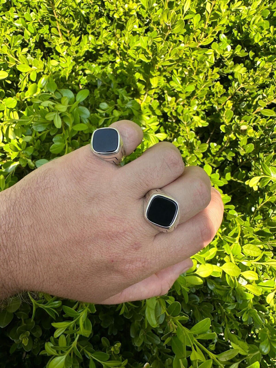 Tuxedo Ring - 925 Silver Oxidized - Genuine Black Onyx Stone