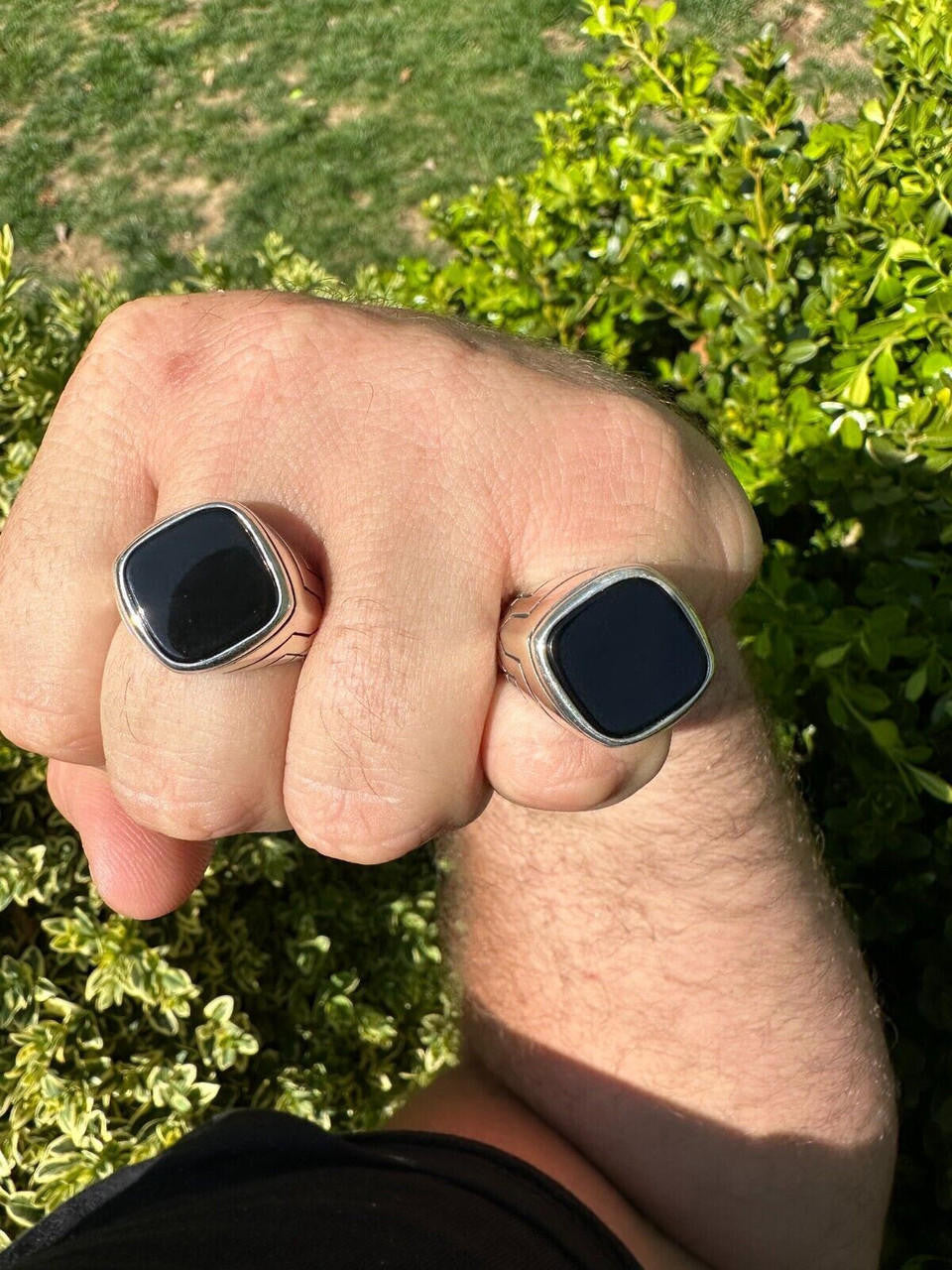 Tuxedo Ring - 925 Silver Oxidized - Genuine Black Onyx Stone