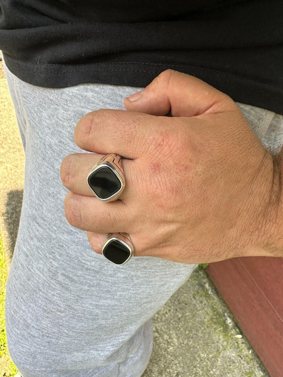 Tuxedo Ring - 925 Silver Oxidized - Genuine Black Onyx Stone