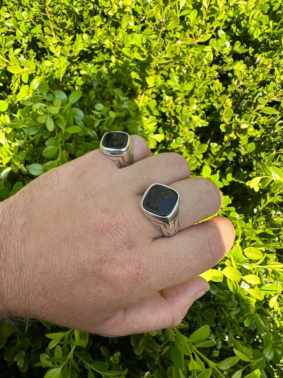 Tuxedo Ring - 925 Silver Oxidized - Genuine Black Onyx Stone