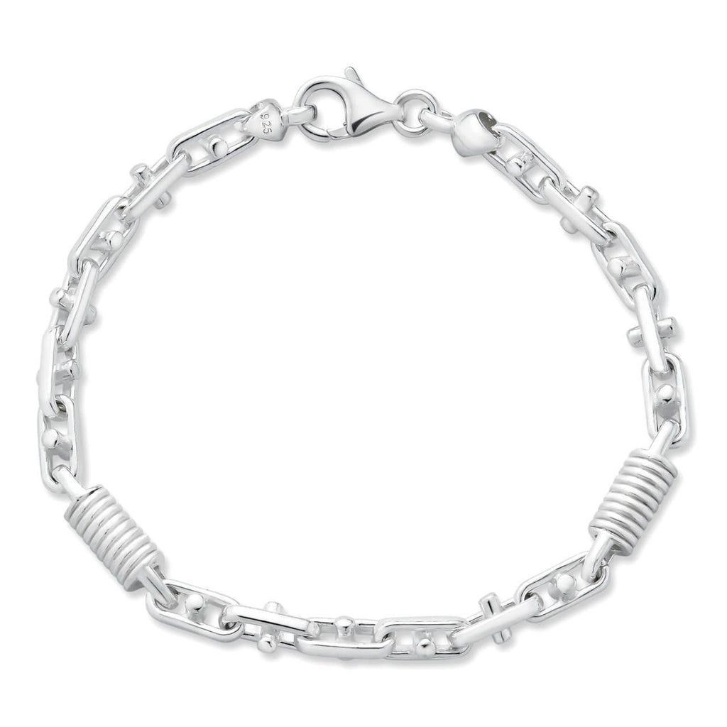 Spring Barrel Rolo Link Bracelet - 925 Sterling Silver - 7"-9" - 5mm