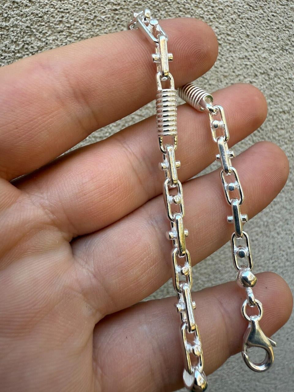 Spring Barrel Rolo Link Bracelet - 925 Sterling Silver - 7"-9" - 5mm