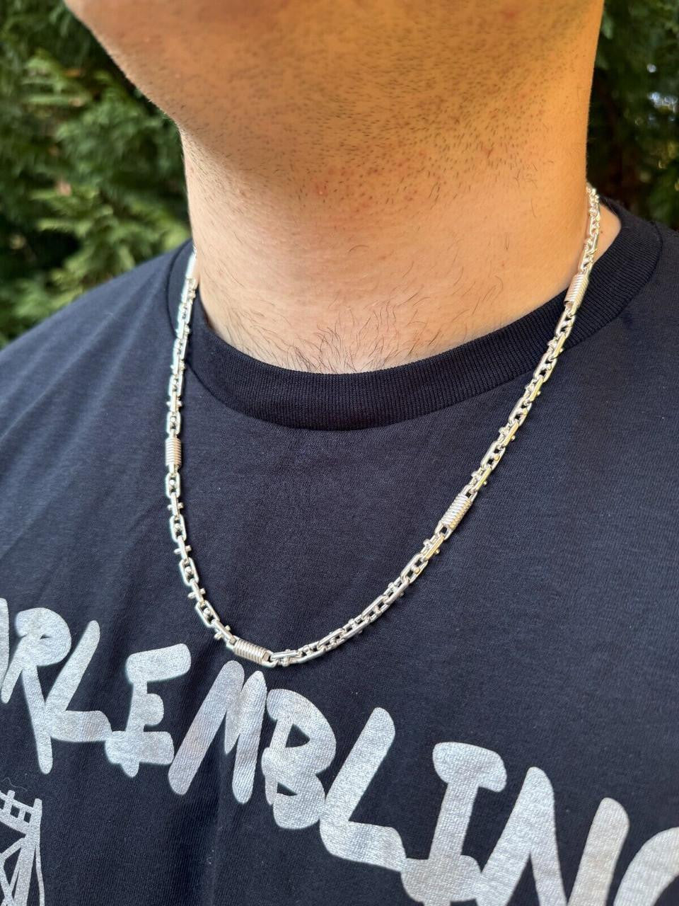 Spring Barrel Rolo Link Chain Necklace - 925 Sterling Silver - 18"-28" - 5mm