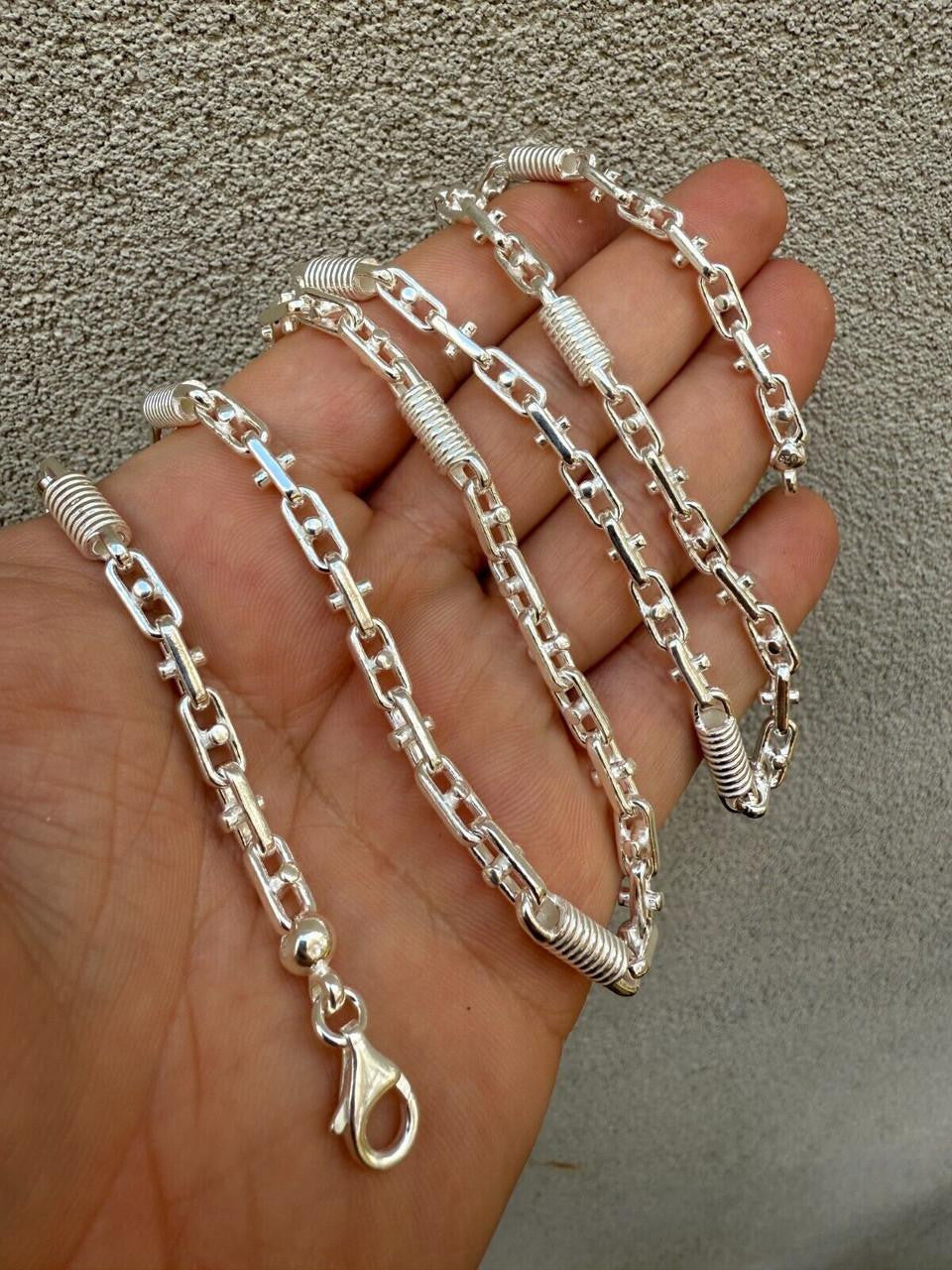Spring Barrel Rolo Link Chain Necklace - 925 Sterling Silver - 18"-28" - 5mm