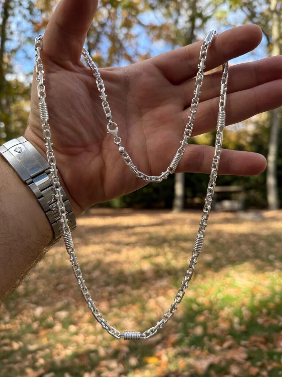 Spring Barrel Rolo Link Chain Necklace - 925 Sterling Silver - 18"-28" - 5mm