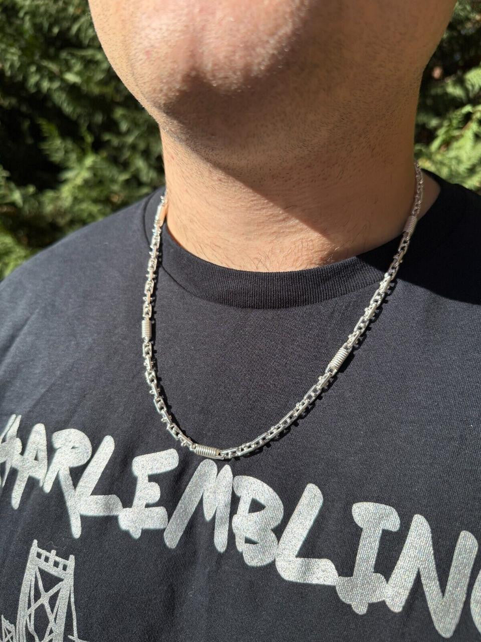 Spring Barrel Rolo Link Chain Necklace - 925 Sterling Silver - 18"-28" - 5mm