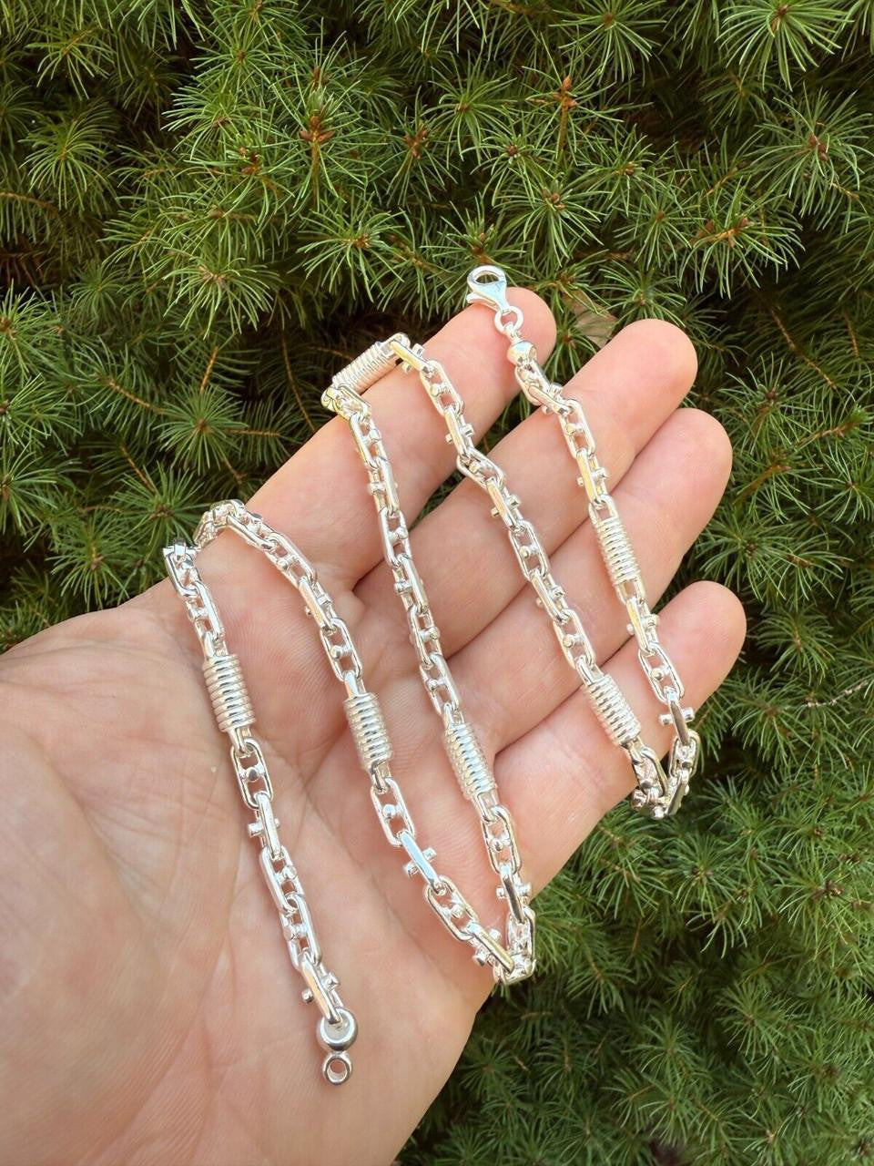 Spring Barrel Rolo Link Chain Necklace - 925 Sterling Silver - 18"-28" - 5mm