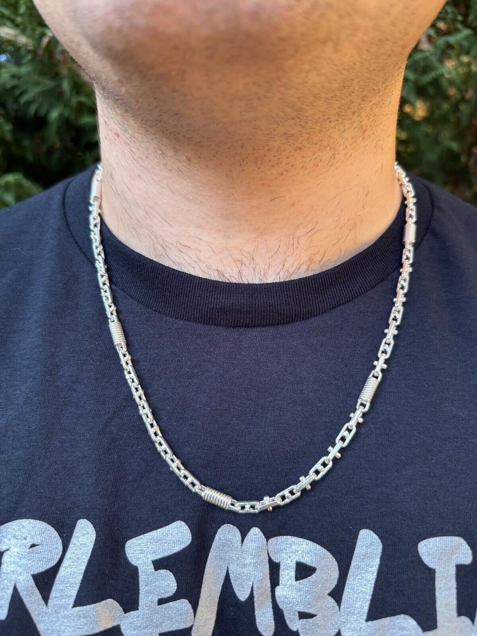 Spring Barrel Rolo Link Chain Necklace - 925 Sterling Silver - 18"-28" - 5mm