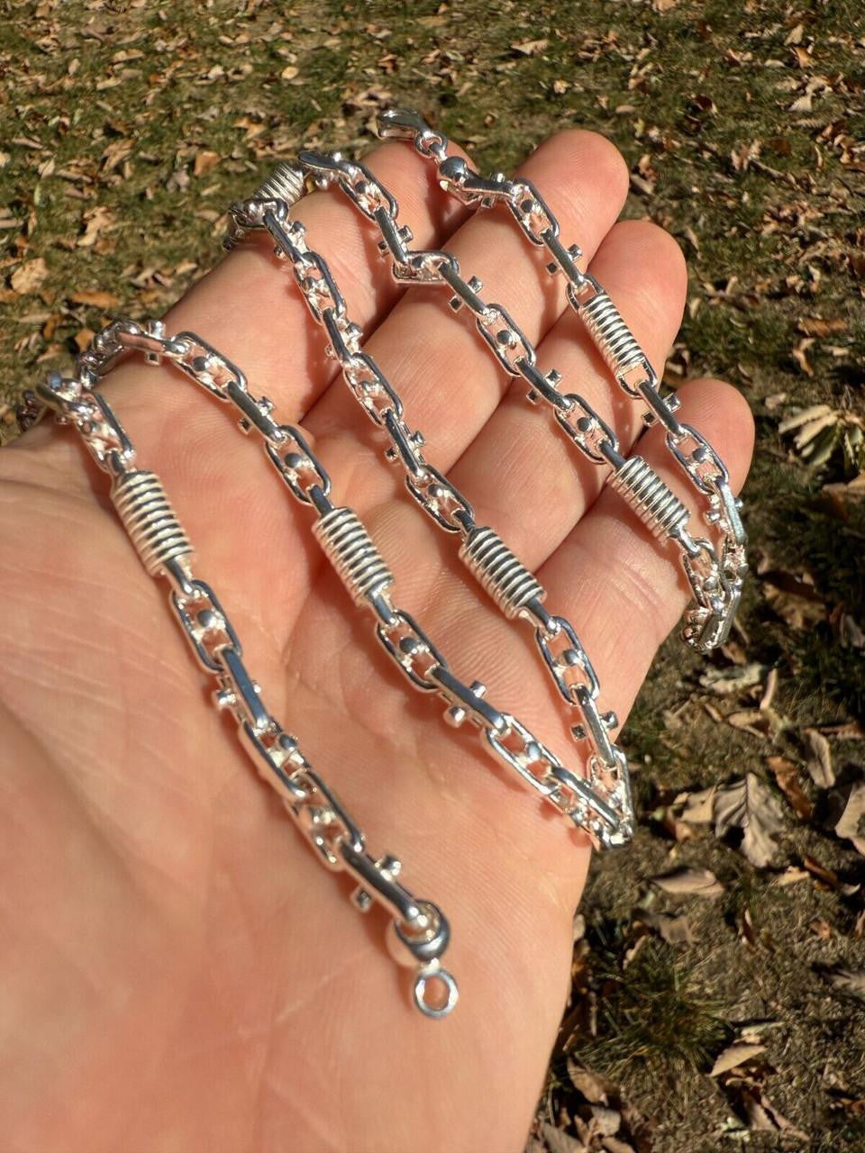 Spring Barrel Rolo Link Chain Necklace - 925 Sterling Silver - 18"-28" - 5mm