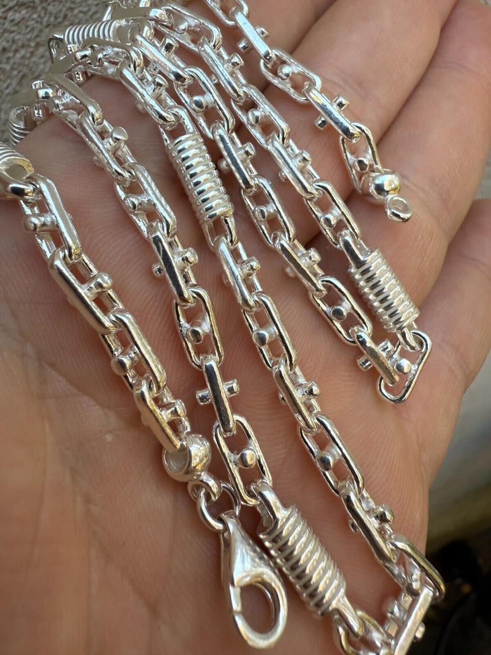Spring Barrel Rolo Link Chain Necklace - 925 Sterling Silver - 18"-28" - 5mm