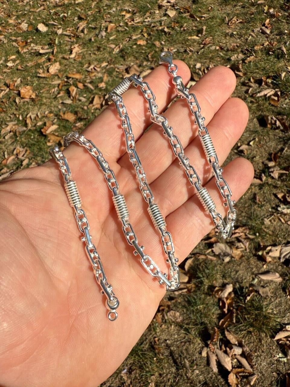 Spring Barrel Rolo Link Chain Necklace - 925 Sterling Silver - 18"-28" - 5mm