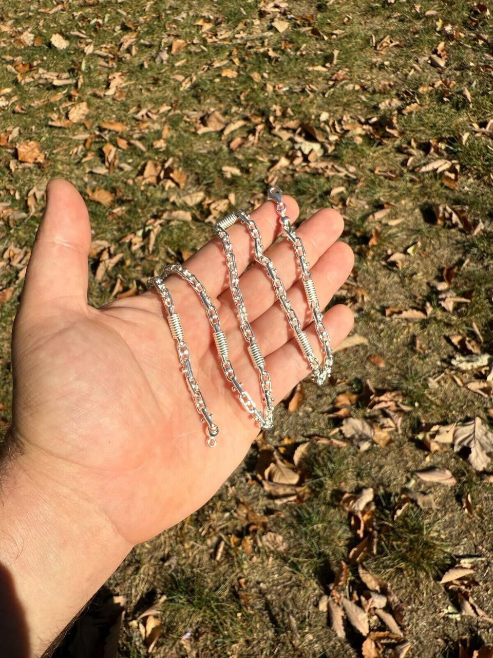 Spring Barrel Rolo Link Chain Necklace - 925 Sterling Silver - 18"-28" - 5mm