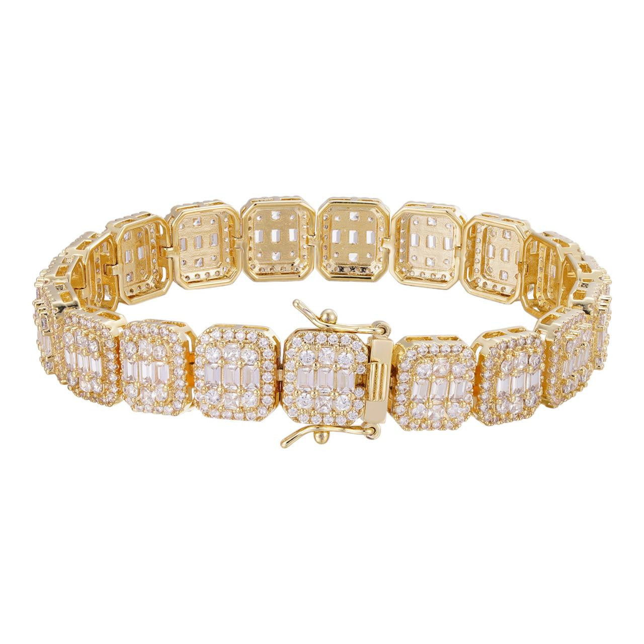 Square Big Boy Link Bracelet Iced Out CZ Stones - 14k Gold Vermeil 925 Silver - 11mm - 7"-9"