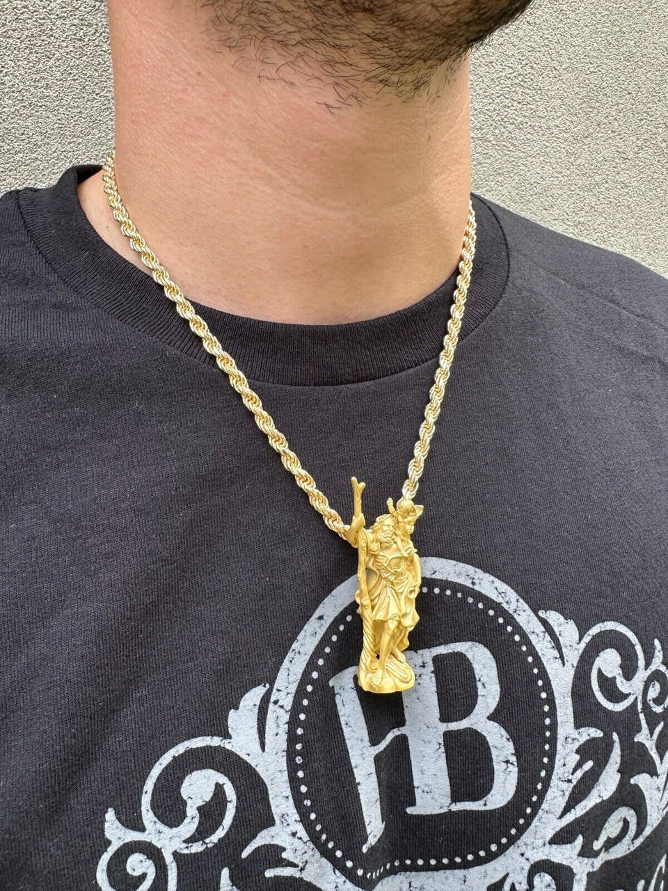 St Christopher 3D Pendant - 14k Yellow/Rose Gold Vermeil Or 925 Silver - Large 2.5"