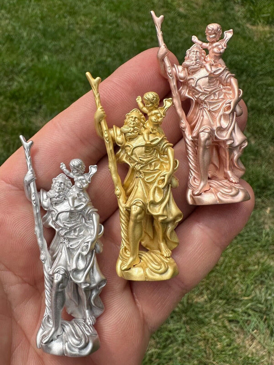 St Christopher 3D Pendant - 14k Yellow/Rose Gold Vermeil Or 925 Silver - Large 2.5"