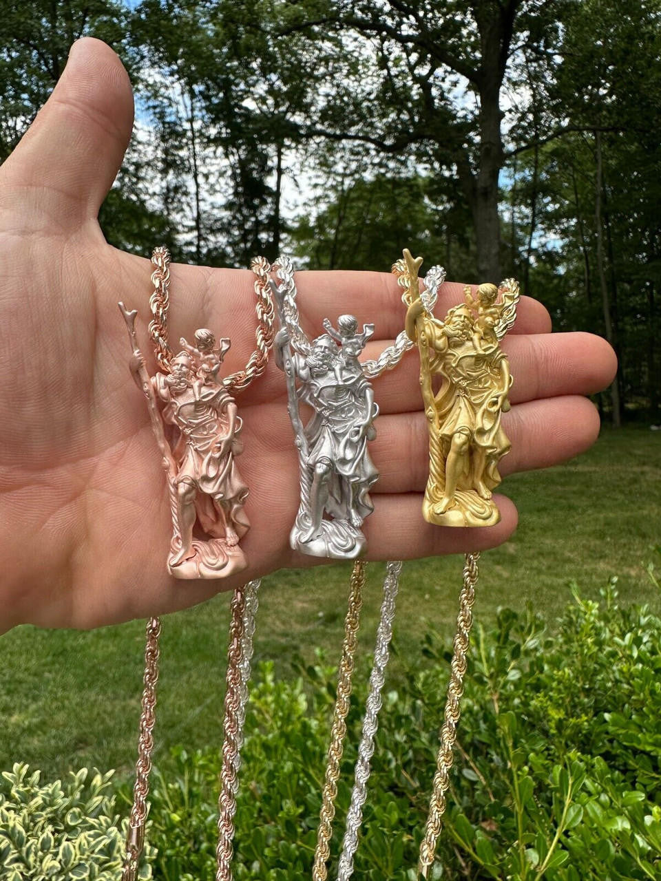 St Christopher 3D Pendant - 14k Yellow/Rose Gold Vermeil Or 925 Silver - Large 2.5"