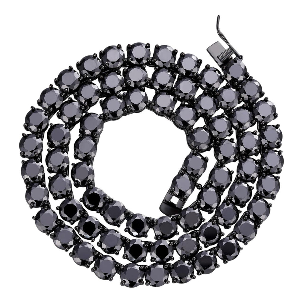 Black Moissanite Tennis Chain Necklace Iced Out - Black Rhodium Over 925 Silver - 7mm - 16"-28"