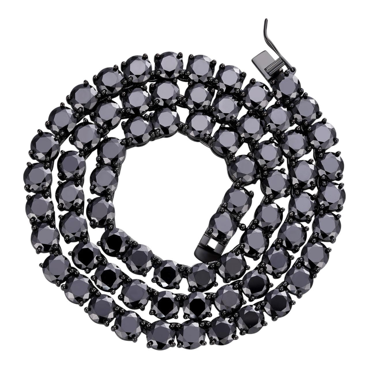 Black Moissanite Tennis Chain Necklace Iced Out - Black Rhodium Over 925 Silver - 7mm - 16"-28"