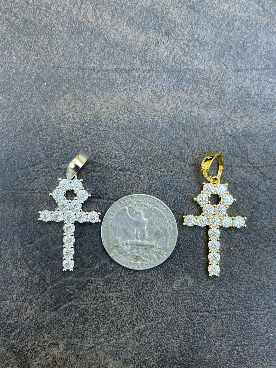 Egyptian Ankh Tennis Cross - 14k Yellow Gold Vermeil Or 925 Silver - CZ Stones - Small 1.5"