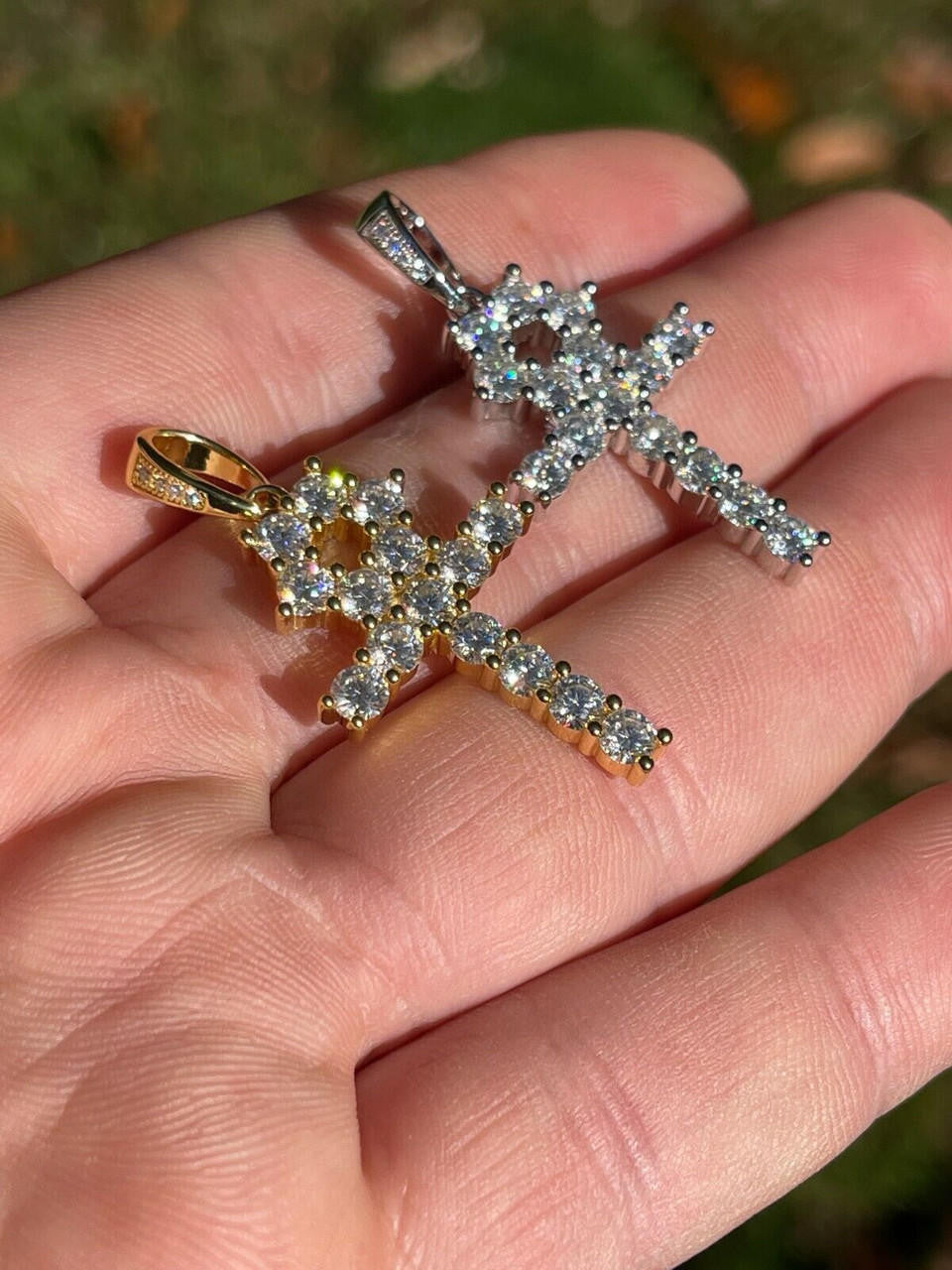 Egyptian Ankh Tennis Cross - 14k Yellow Gold Vermeil Or 925 Silver - CZ Stones - Small 1.5"