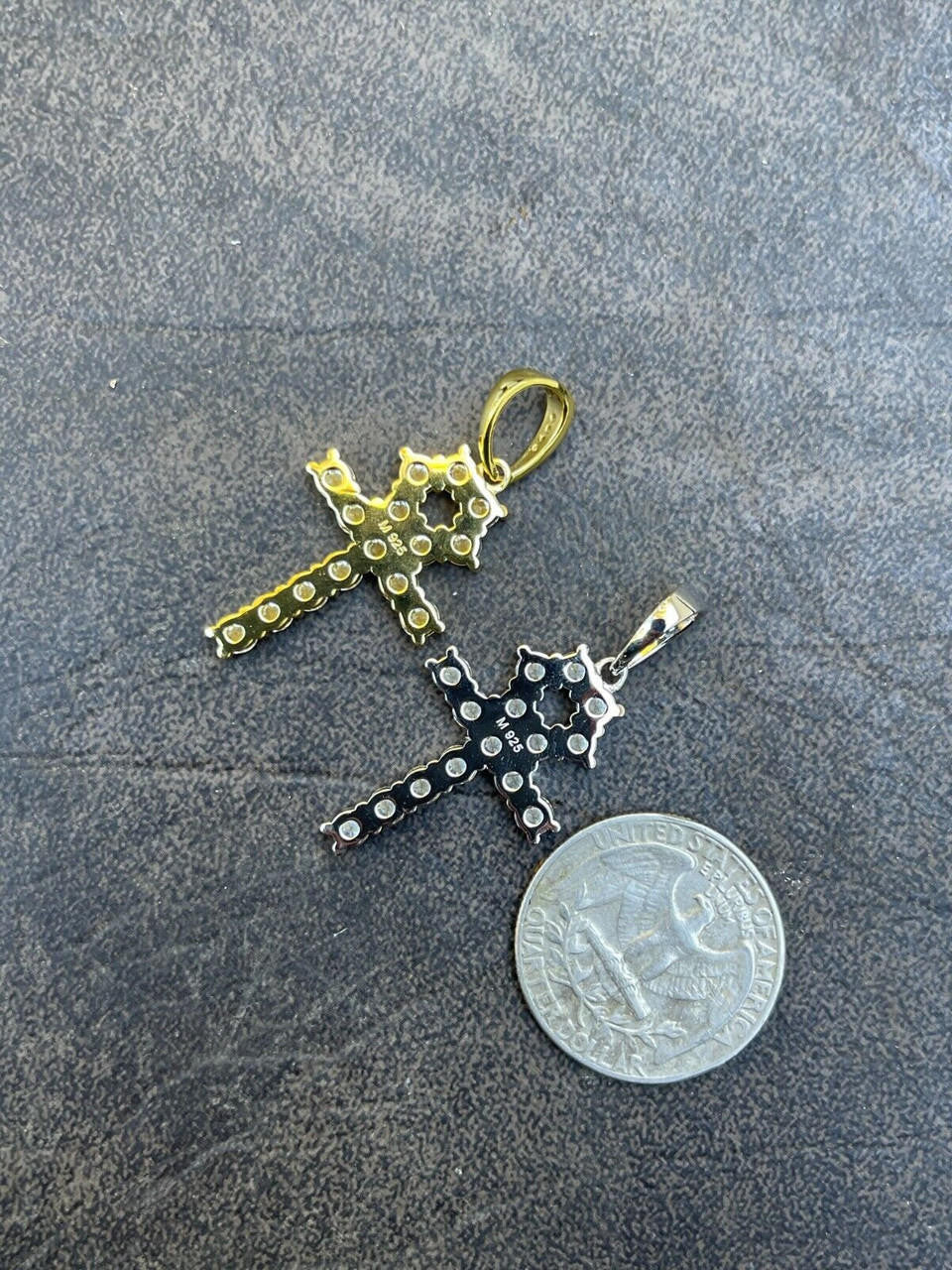 Egyptian Ankh Tennis Cross - 14k Yellow Gold Vermeil Or 925 Silver - CZ Stones - Small 1.5"