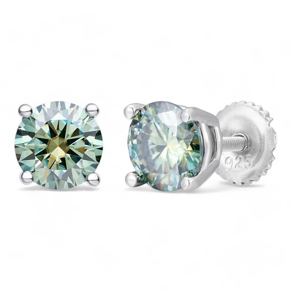 Tiffany Blue Green MOISSANITE Solitaire Stud Earrings - 925 Silver - 3mm-8mm - 0.2-4ct