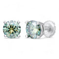 Tiffany Blue Green MOISSANITE Solitaire Stud Earrings - 925 Silver - 3mm-8mm - 0.2-4ct