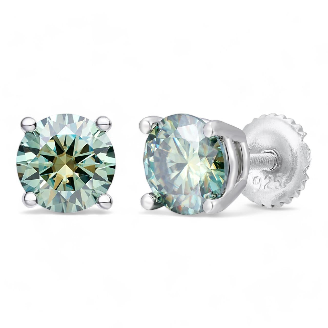 Tiffany Blue Green MOISSANITE Solitaire Stud Earrings - 925 Silver - 3mm-8mm - 0.2-4ct