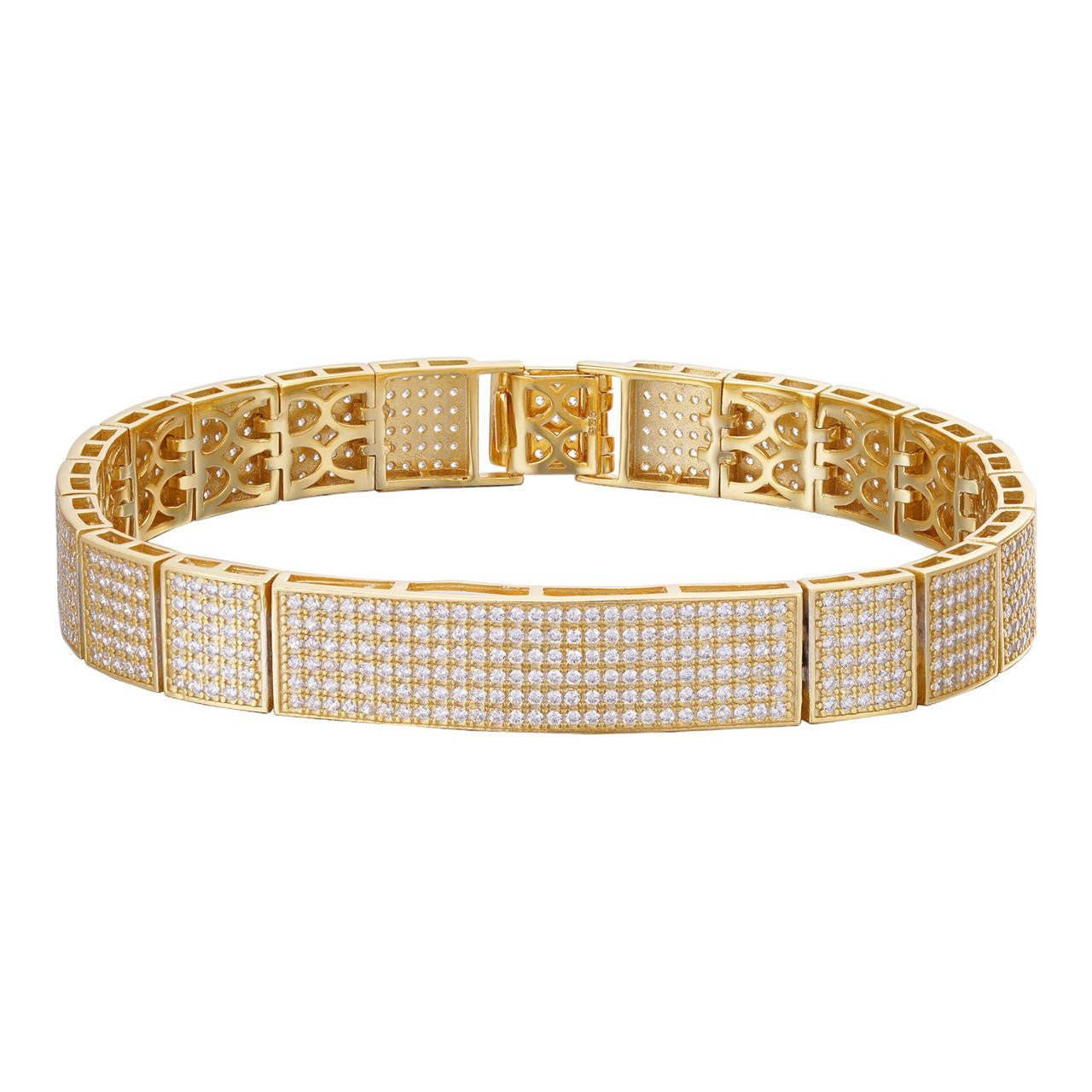 Vegas Custom Link ID Bracelet Iced Out CZ Stones - 14k Gold Vermeil 925 Silver - 12.5mm - 7.5"-8.5"