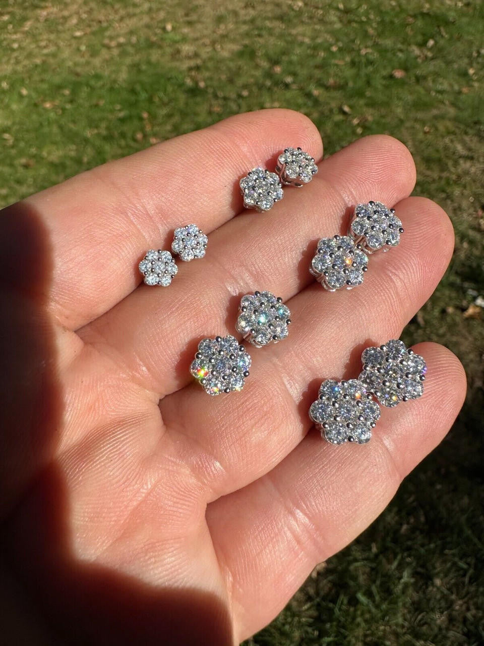 MOISSANITE Cluster Iced Out Honeycomb Set Earrings - 925 Silver - 6mm -11mm