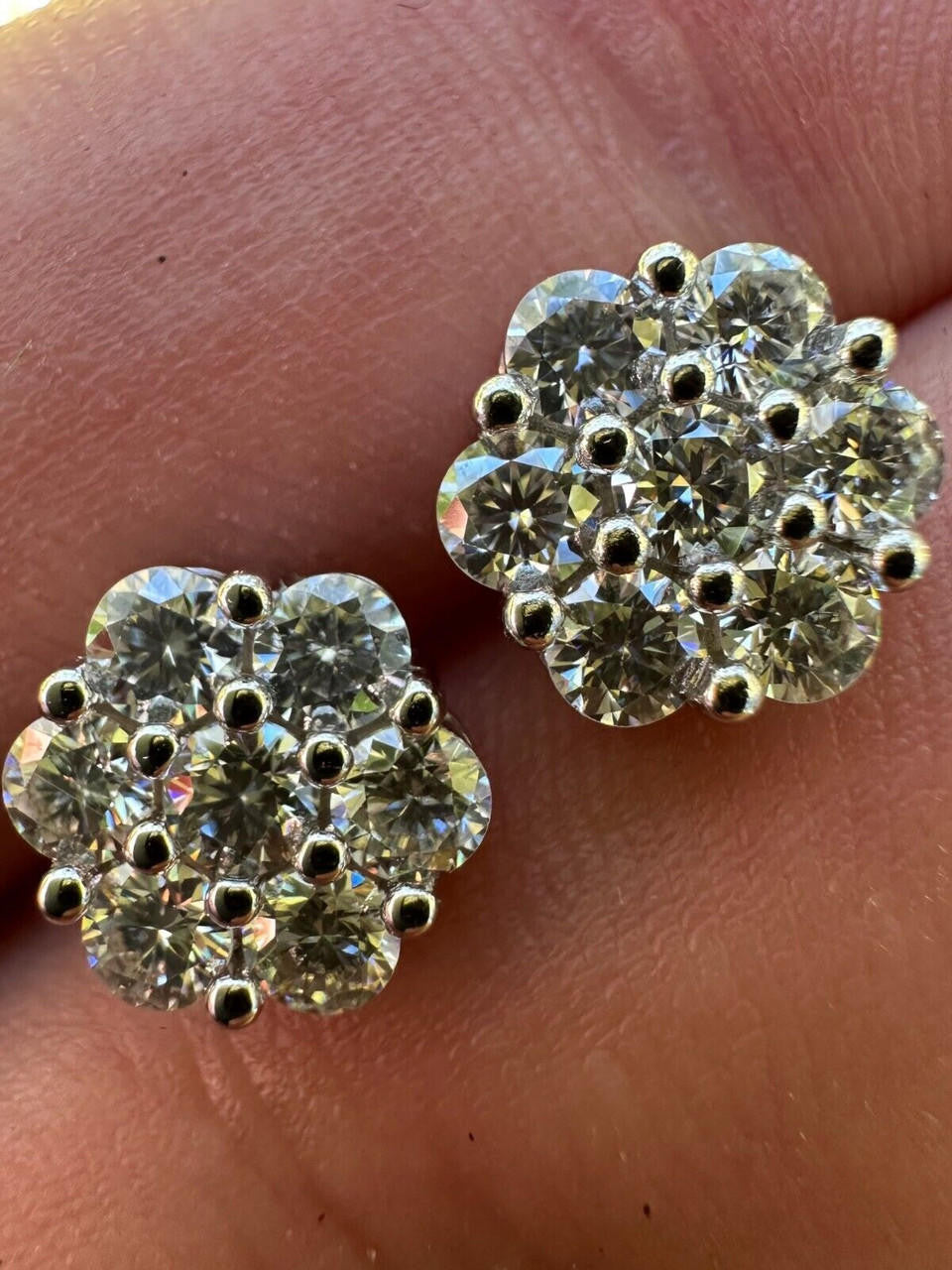 MOISSANITE Cluster Iced Out Honeycomb Set Earrings - 925 Silver - 6mm -11mm