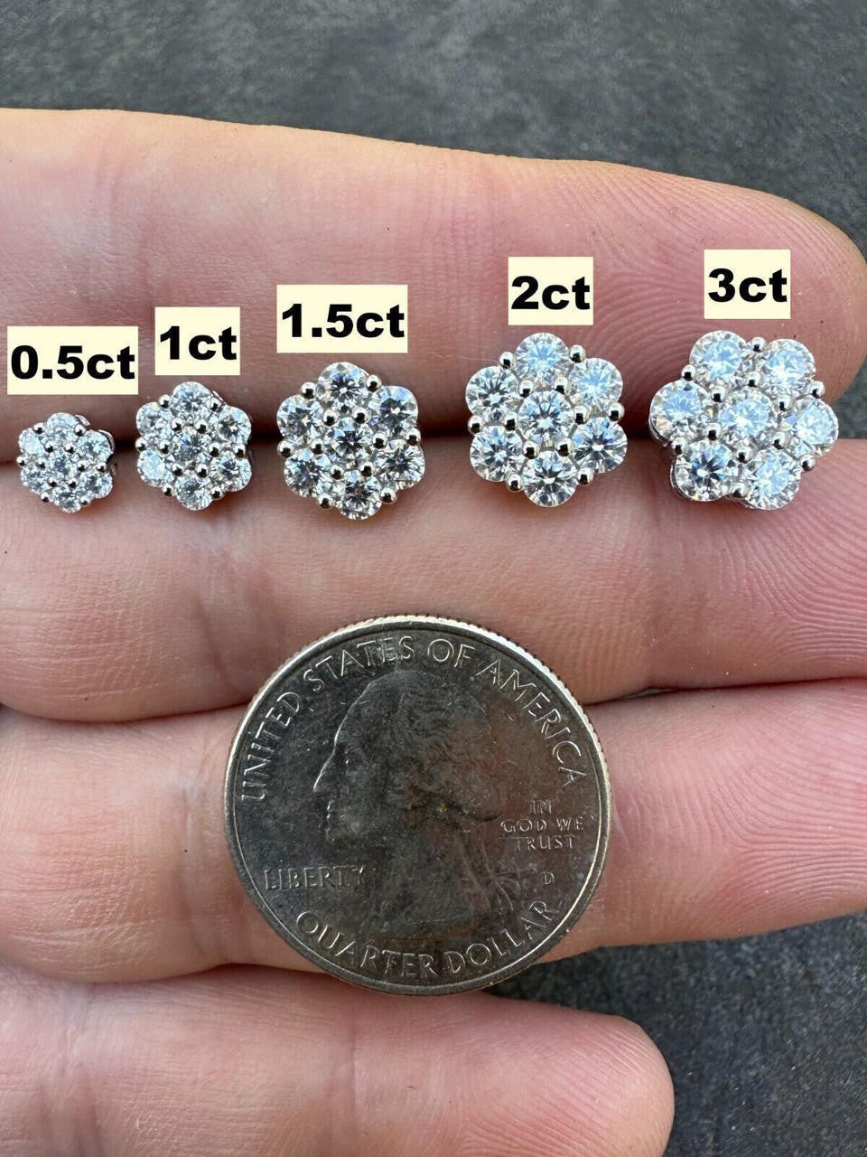 MOISSANITE Cluster Iced Out Honeycomb Set Earrings - 925 Silver - 6mm -11mm