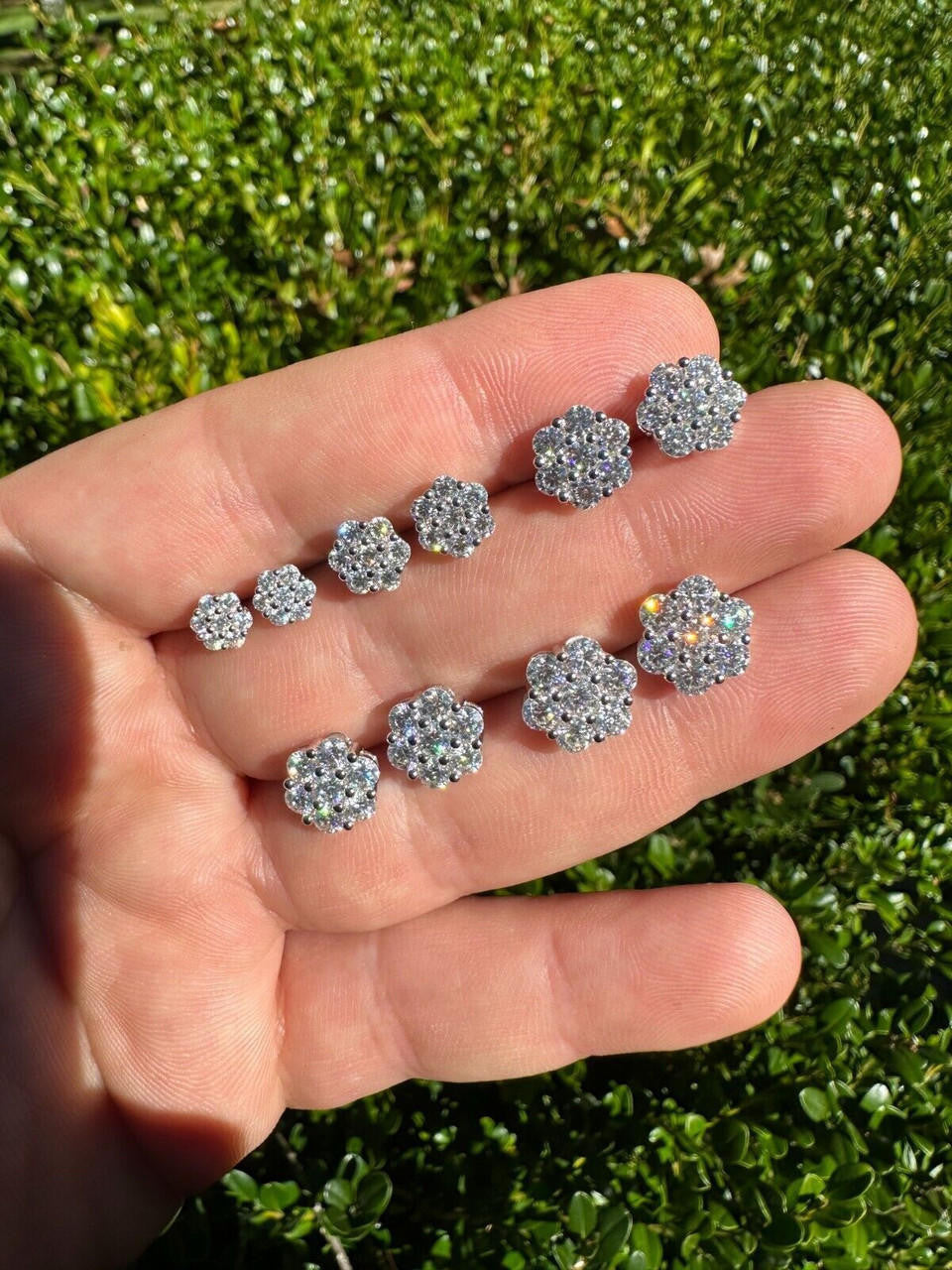 MOISSANITE Cluster Iced Out Honeycomb Set Earrings - 925 Silver - 6mm -11mm