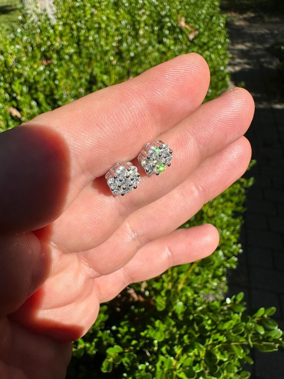 MOISSANITE Cluster Iced Out Honeycomb Set Earrings - 925 Silver - 6mm -11mm