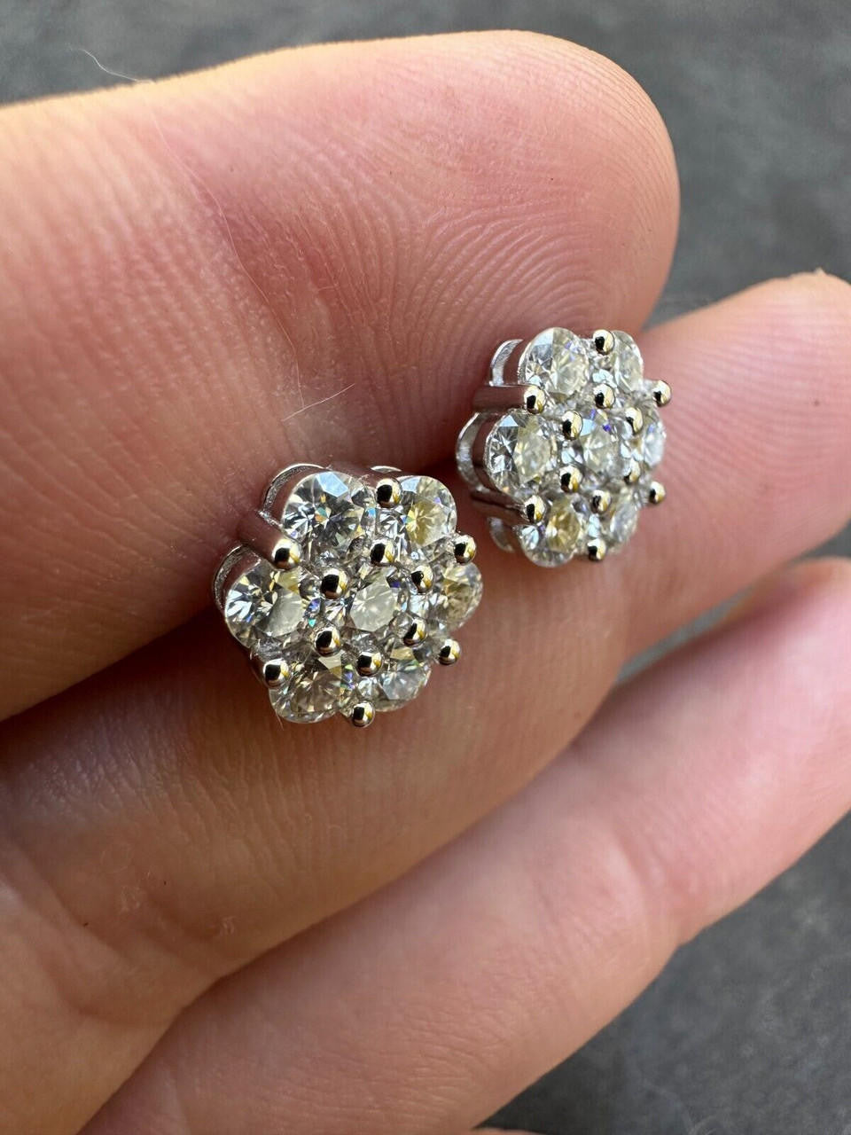 MOISSANITE Cluster Iced Out Honeycomb Set Earrings - 925 Silver - 6mm -11mm