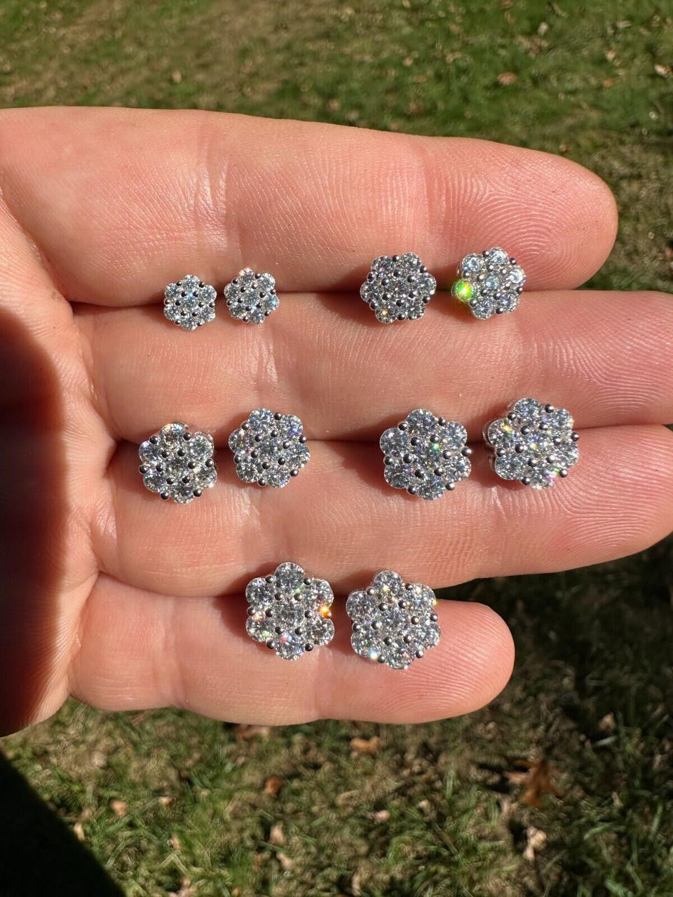 MOISSANITE Cluster Iced Out Honeycomb Set Earrings - 925 Silver - 6mm -11mm