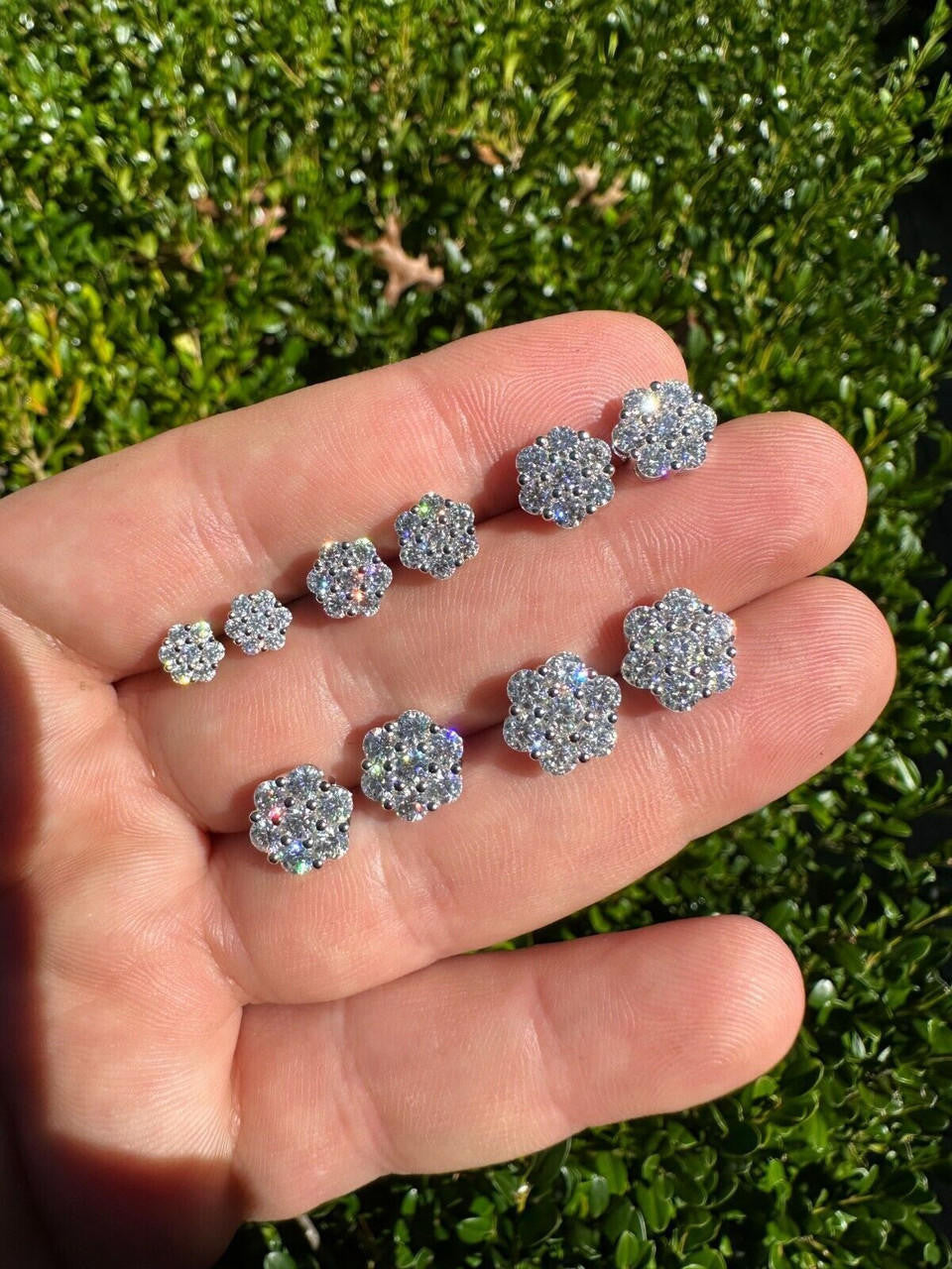 MOISSANITE Cluster Iced Out Honeycomb Set Earrings - 925 Silver - 6mm -11mm