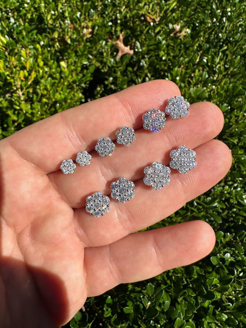 MOISSANITE Cluster Iced Out Honeycomb Set Earrings - 925 Silver - 6mm -11mm