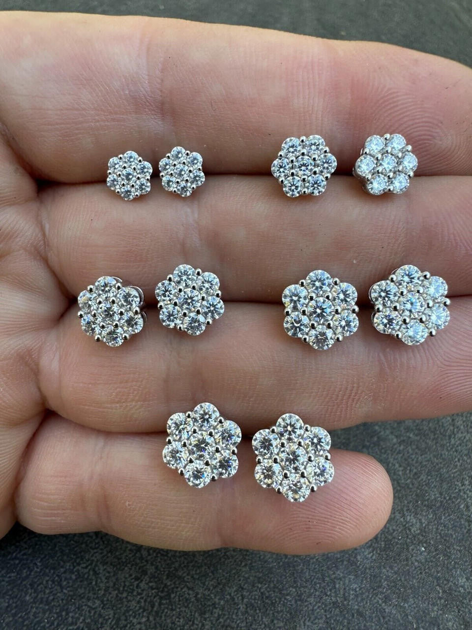 MOISSANITE Cluster Iced Out Honeycomb Set Earrings - 925 Silver - 6mm -11mm