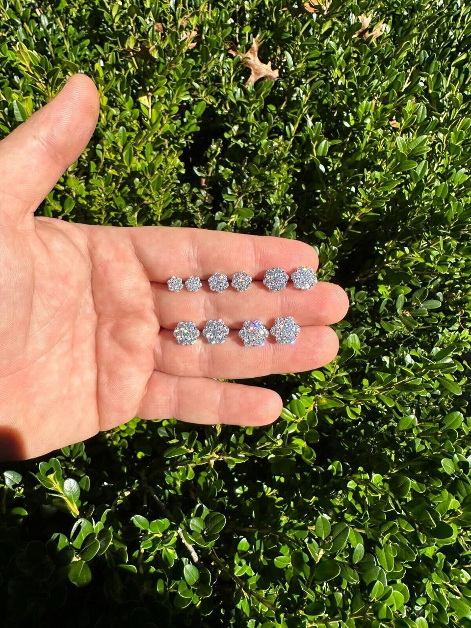 MOISSANITE Cluster Iced Out Honeycomb Set Earrings - 925 Silver - 6mm -11mm