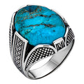 Wealth Ring - 925 Silver Oxidized - Genuine Blue Turquoise Stone