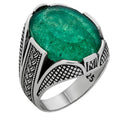 Wealth Ring - 925 Silver Oxidized - Genuine Green Emerald Stone