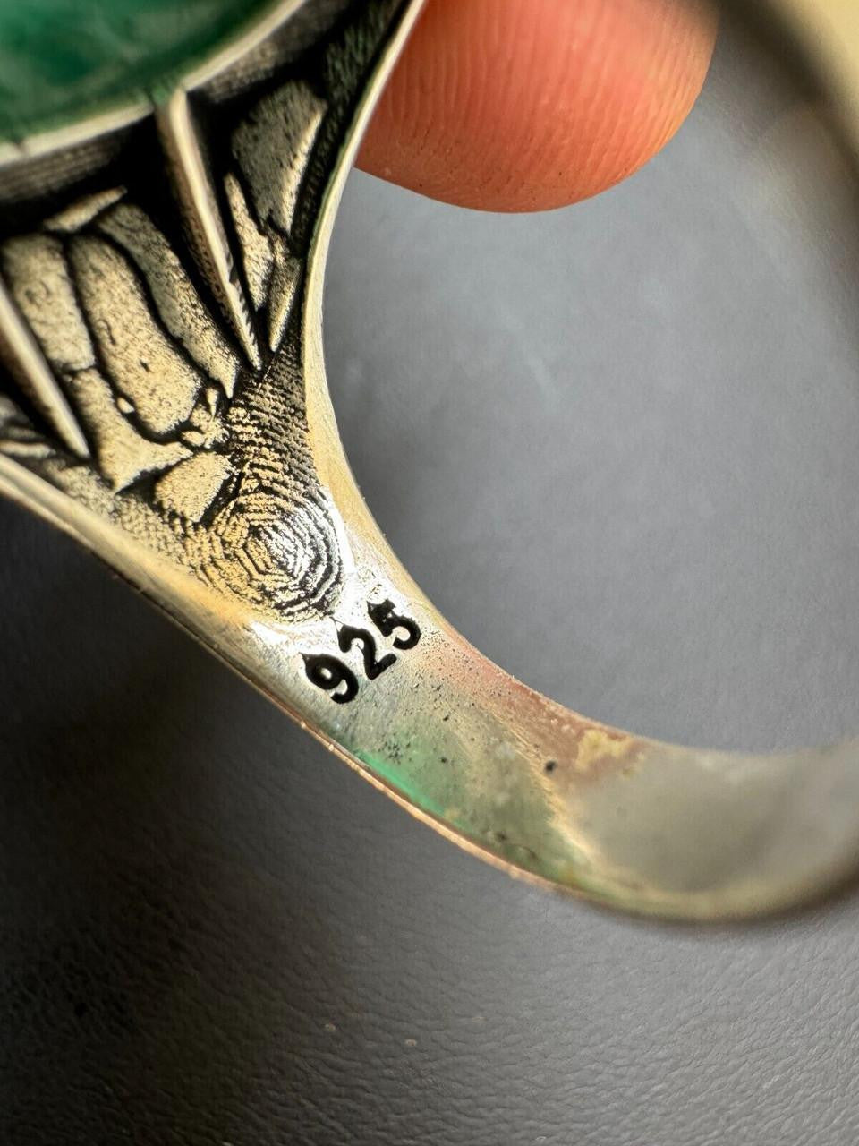 Wealth Ring - 925 Silver Oxidized - Genuine Green Emerald Stone