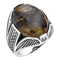 Wealth Ring - 925 Silver Oxidized - Genuine Labradorite Stone