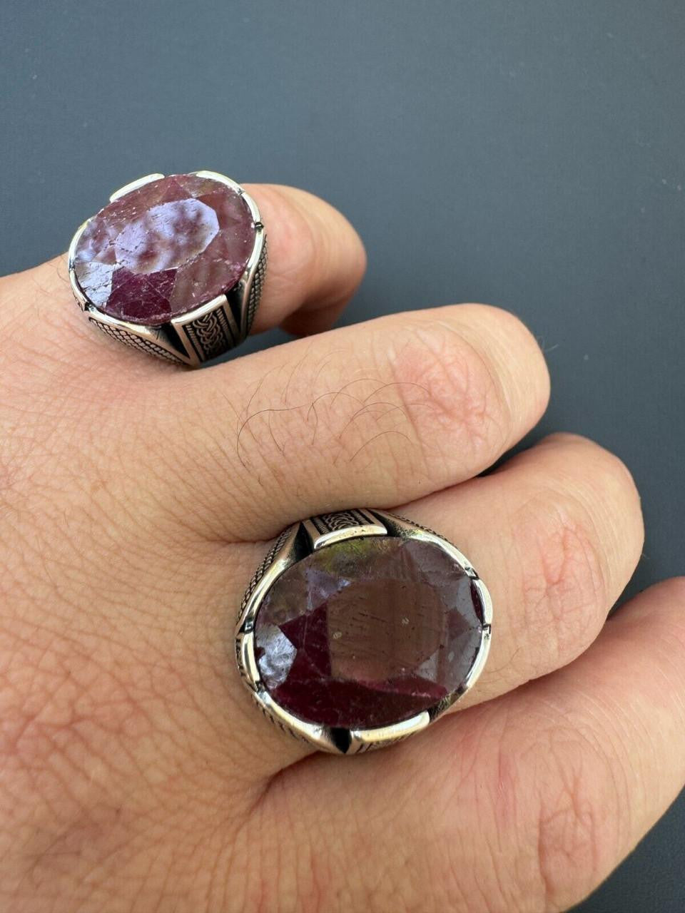Wealth Ring - 925 Silver Oxidized - Genuine Red Ruby Stone
