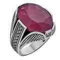 Wealth Ring - 925 Silver Oxidized - Genuine Red Ruby Stone